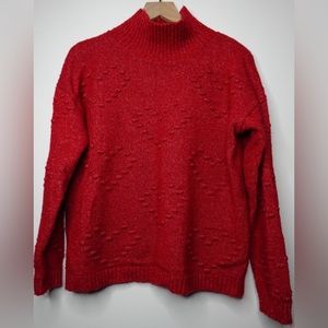 Red knit sweater with heart details Loft size Medium